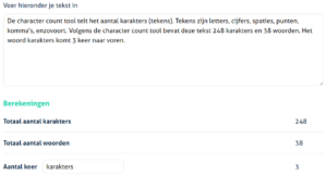 character count tool voorbeeld